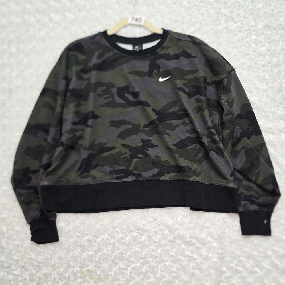 Nike Sweatshirt Dri-FIT Womens L Multicolor Moisture Wicking Ribbed Trim Cropped